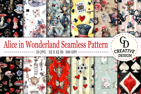 Download Alice in Wonderland Seamless Pattern - Alice in wonderland Collection