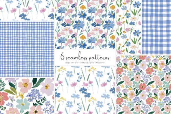 Download Spring Meadow Floral Seamless Patterns - Spring Collection