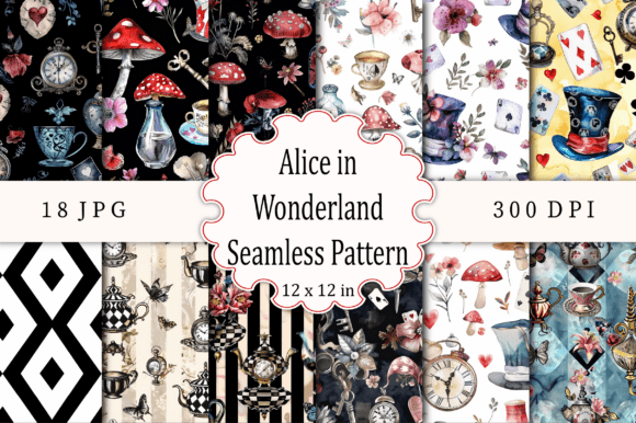Download Alice in Wonderland Seamless Pattern - Alice in wonderland Collection