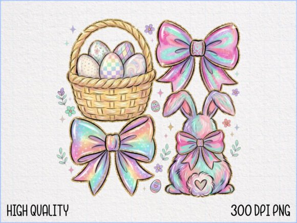 Download Easter Basket Eggs and Rainbow Bows PNG - Easter basket eggs Collection