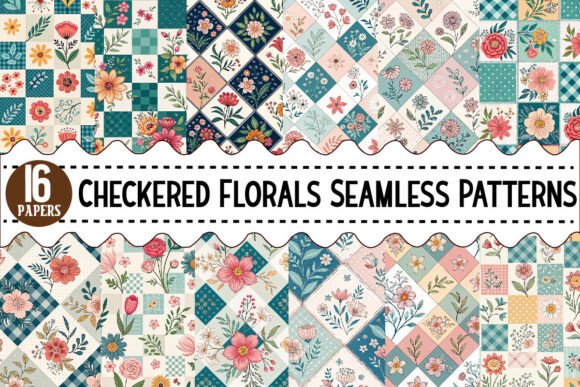 Download Checkered Florals Seamless Patterns - Premium Resources