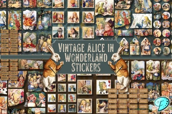 Download Vintage Alice in Wonderland Stickers - Alice in wonderland Collection